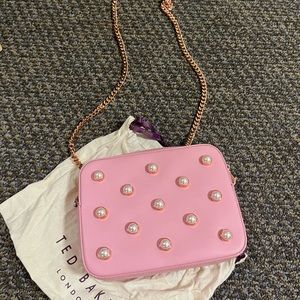 Ted Baker Alessia Faux Pearl Embellished Pink Leather Cross Body Bag